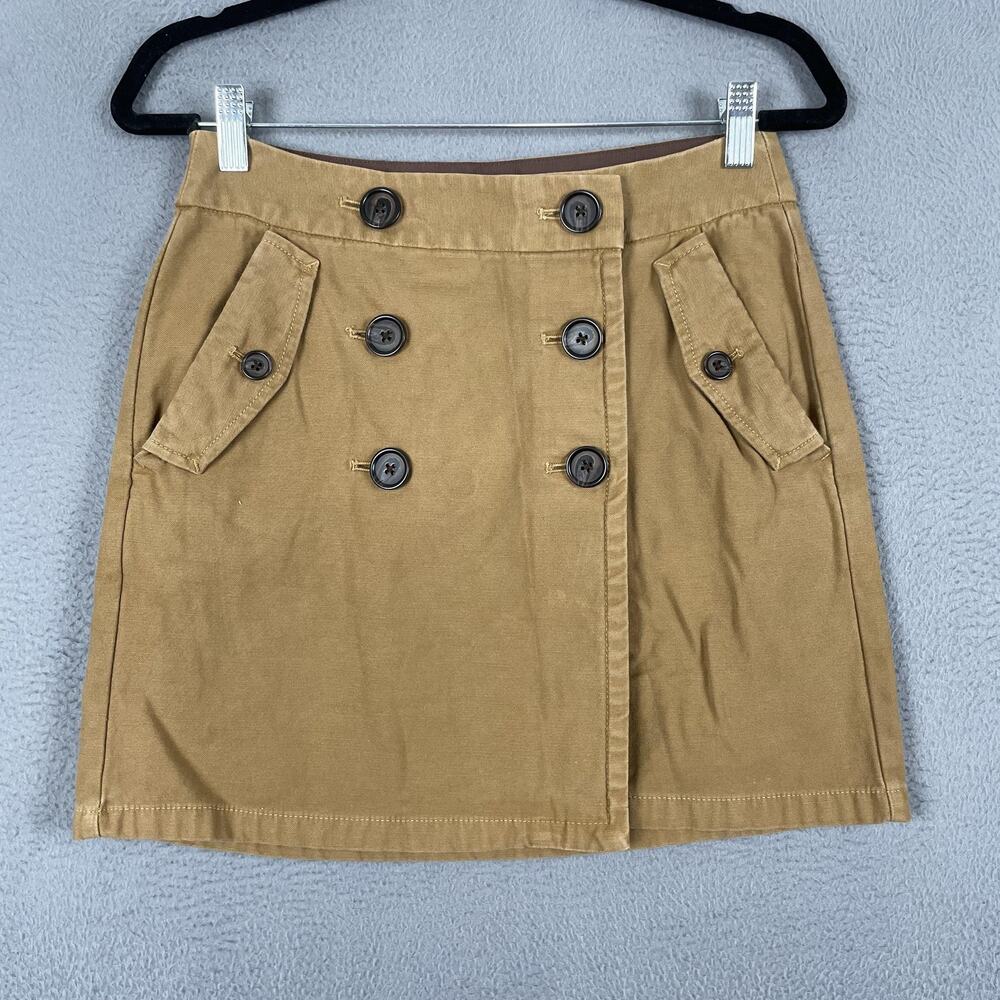 J Crew Skirt Womens 2 Tan Khaki Button Front Double Breasted Pockets Casual